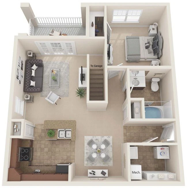 One Bedroom Charlottesville Apartment - The Albemarle Floor Plan