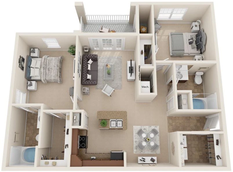 Two Bedroom Apartment in Charlottesville - The BlueRidge Floor Plan