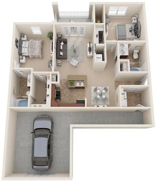 Two Bedroom Charlottesville Apartment - The Farmington Floor Plan